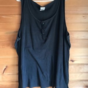 Black cotton ribbed tank w/ faux buttons ruffle 4x